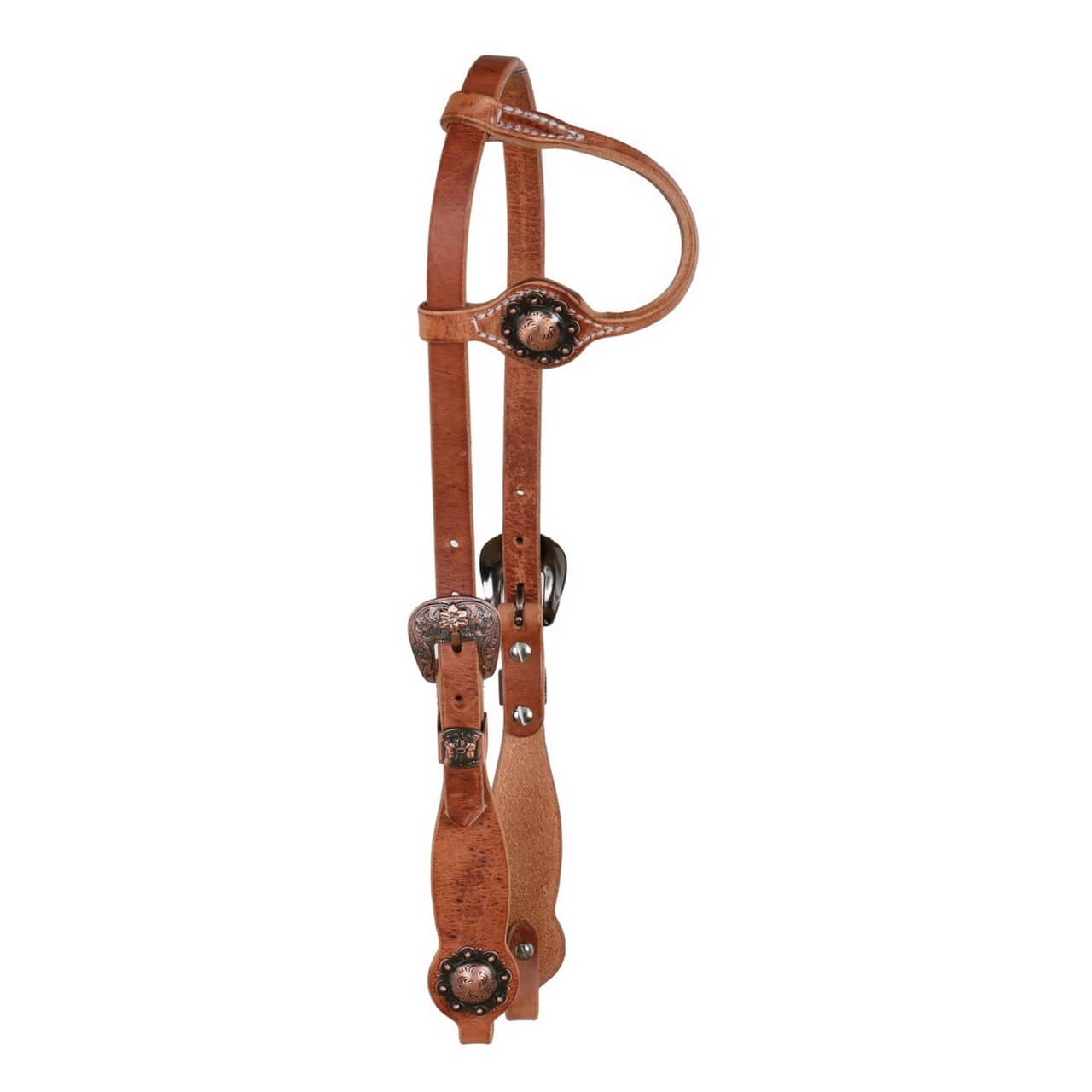 One Ear copper floral buckle w/floral concho, oiled Western Bridle