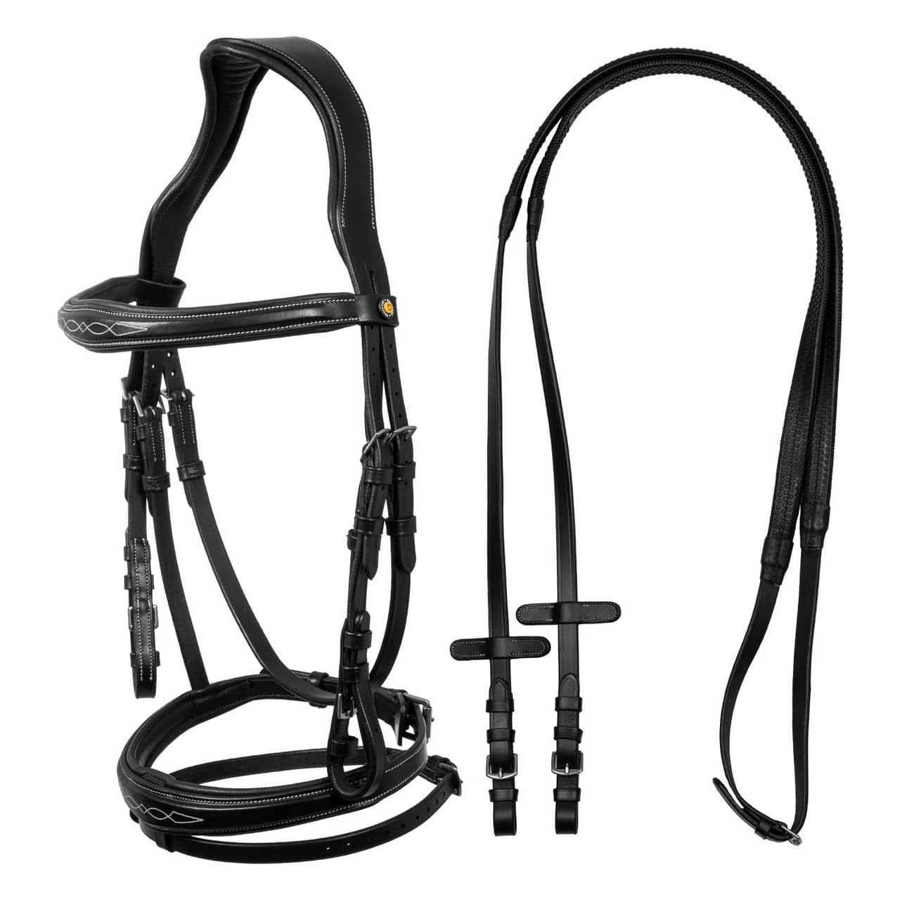 Testiera Equestro in morbida pelle cucita <br>