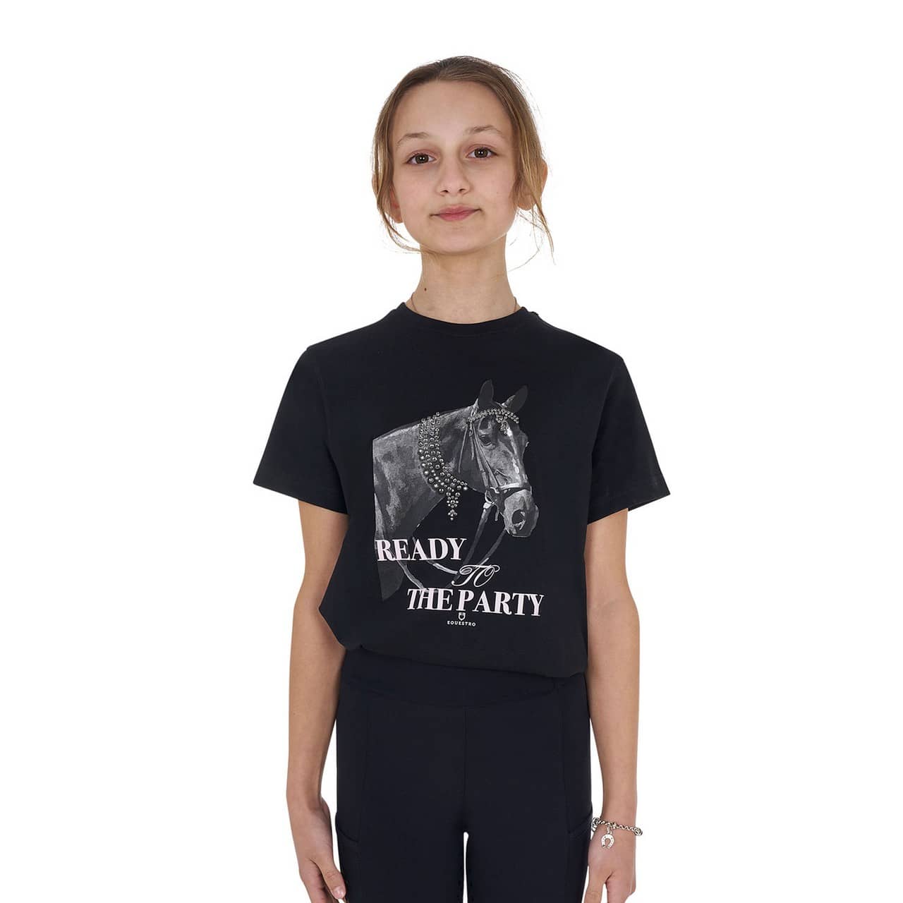 T-shirt bambina Ready To The Party in cotone con strass