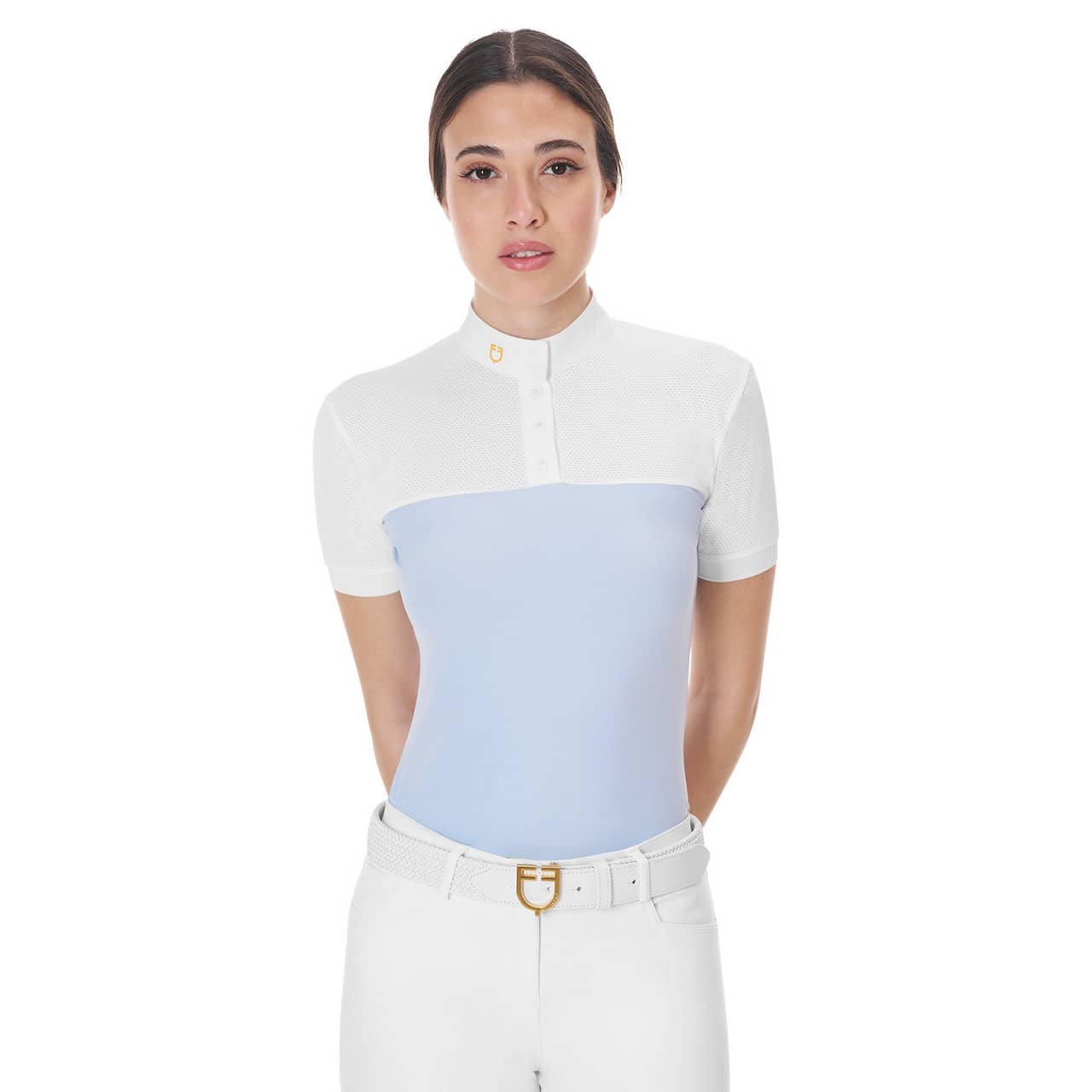 Polo donna slim fit tessuto tecnico e mesh