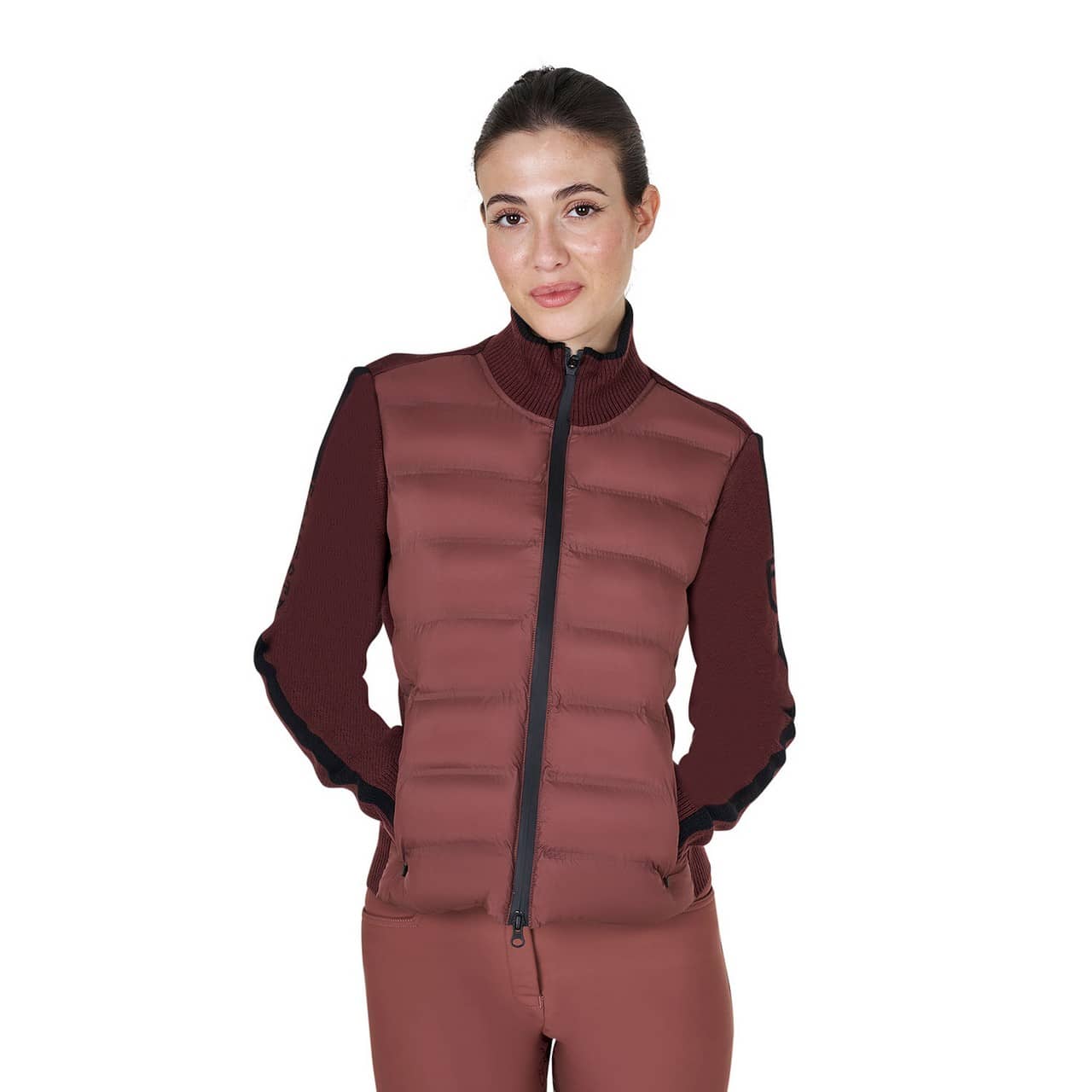 Piumino da donna in nylon e maglia con cerniera