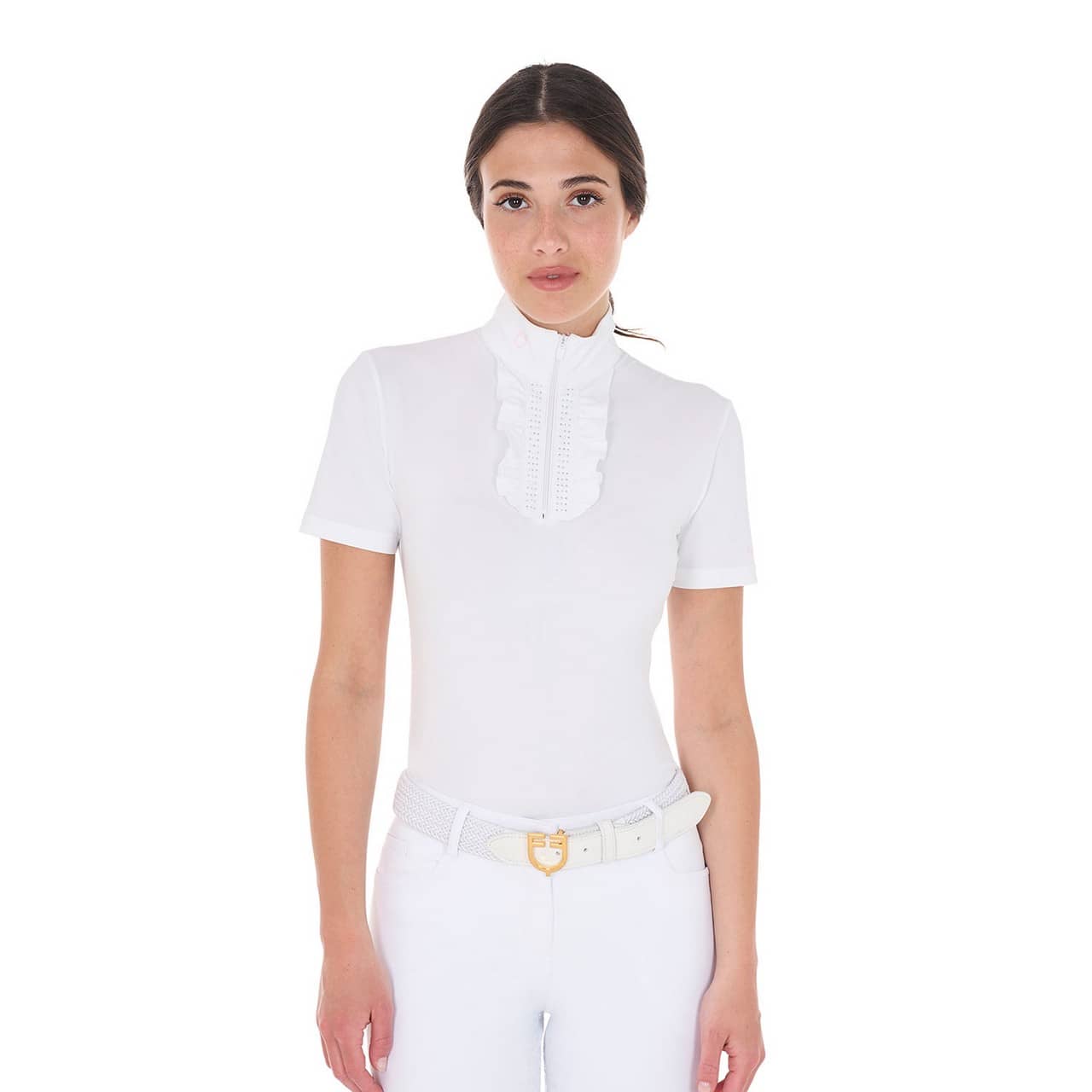 Polo concorso donna slim fit con ruches e strass