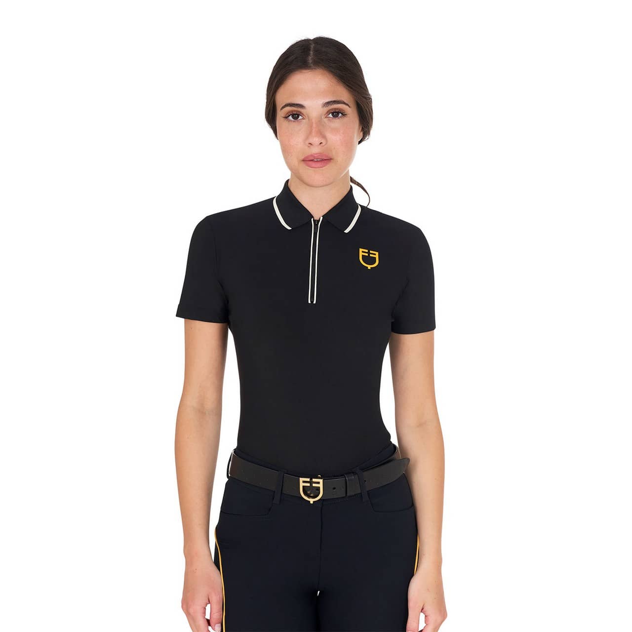 Polo training donna slim fit con zip e logo sul petto