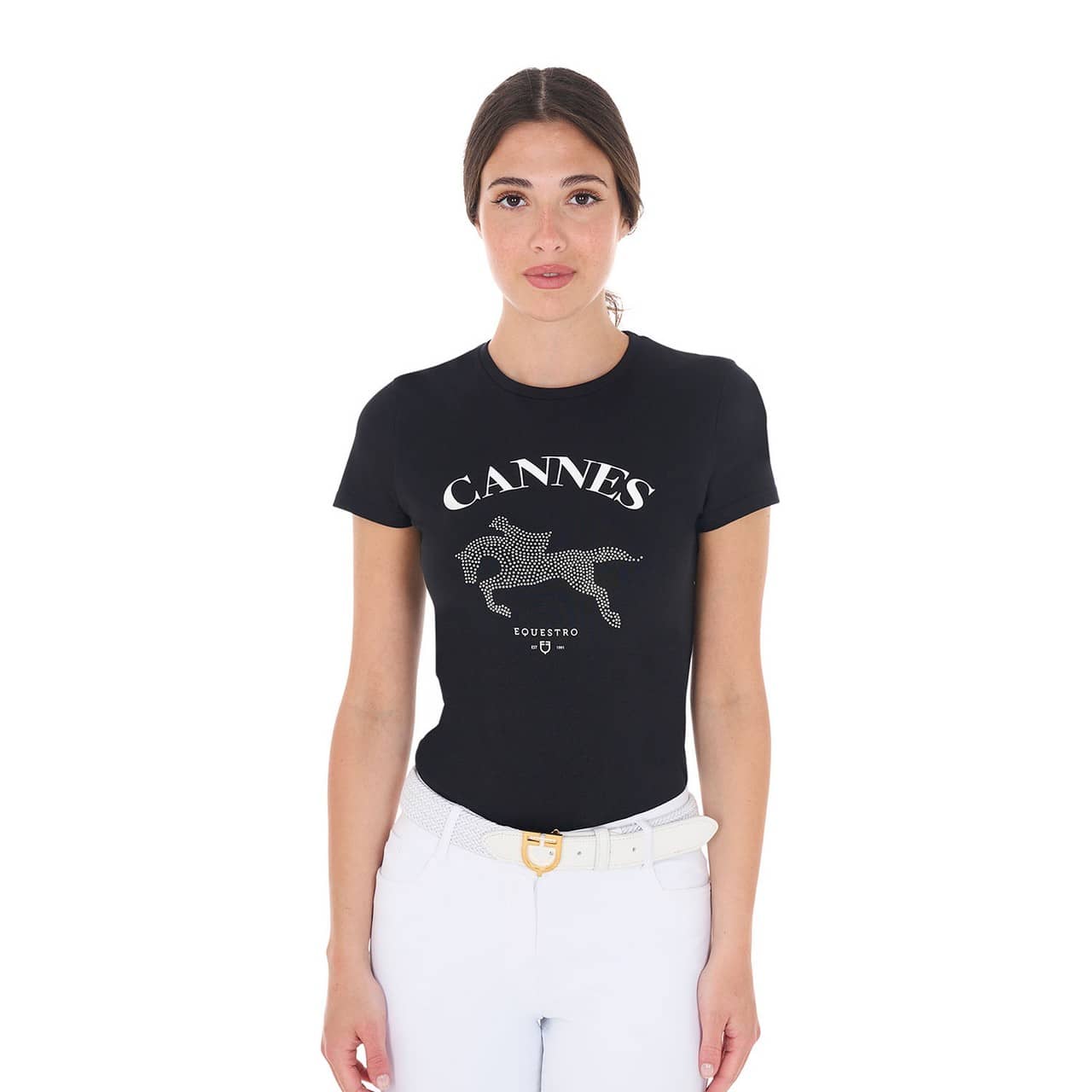 T-shirt donna Cannes in cotone con strass