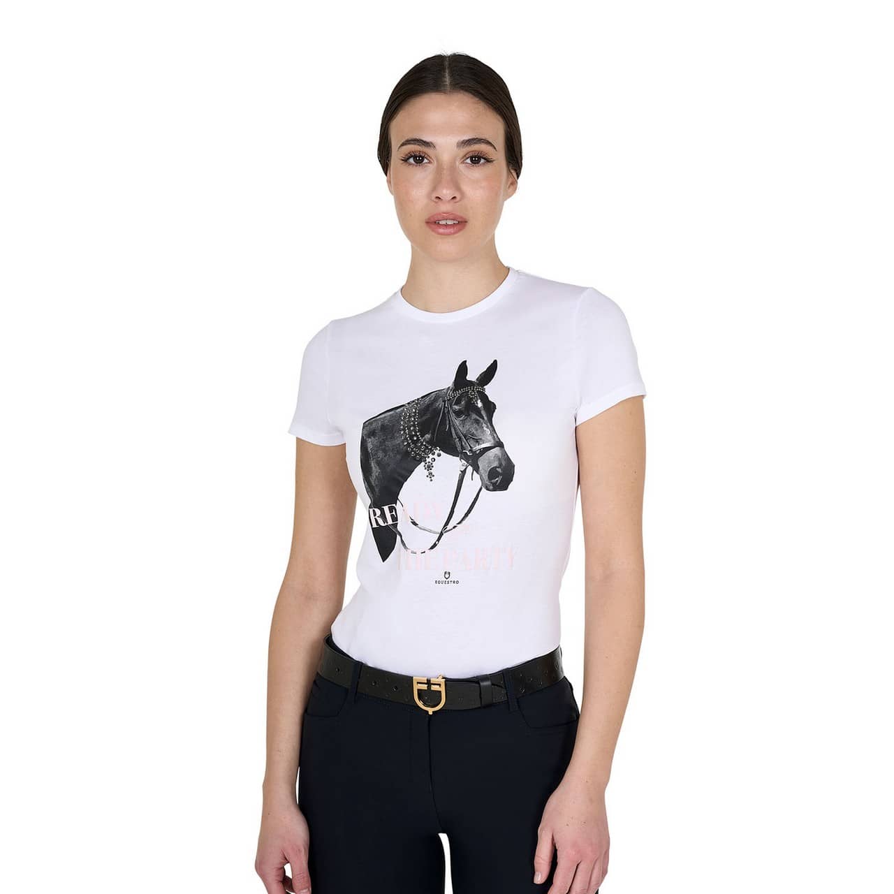 T-shirt donna Ready To The Party in cotone con strass