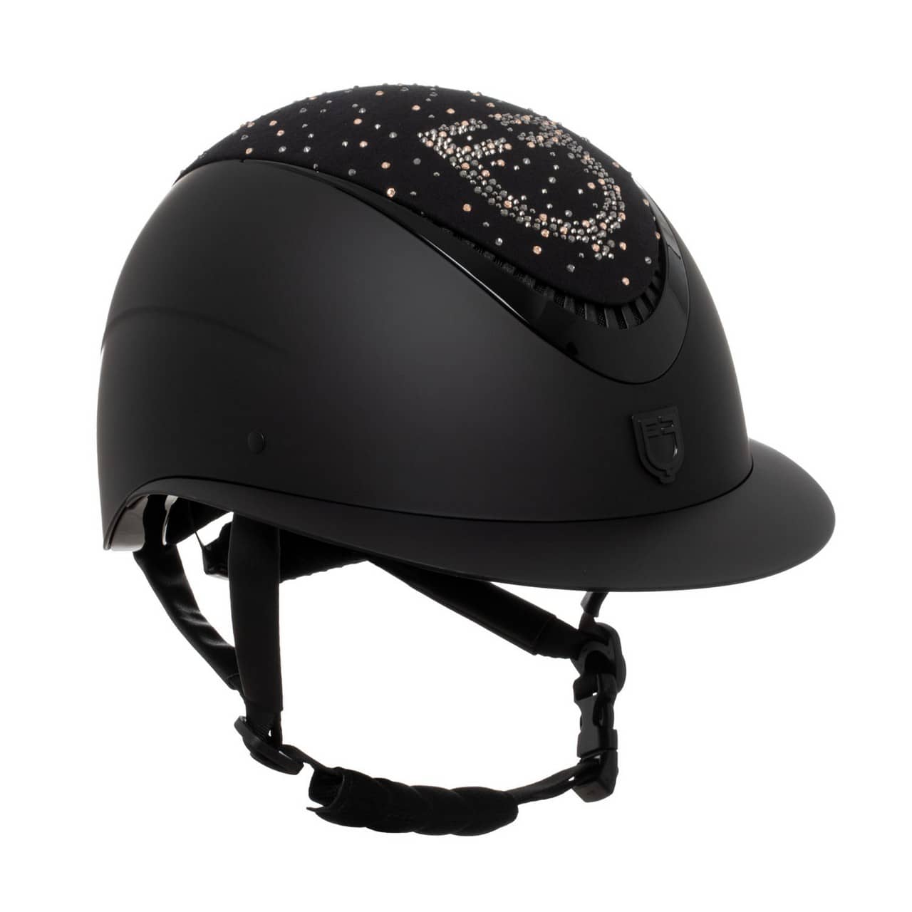 Cap opaco visiera larga con logo in strass omologazione EN 1384-2023