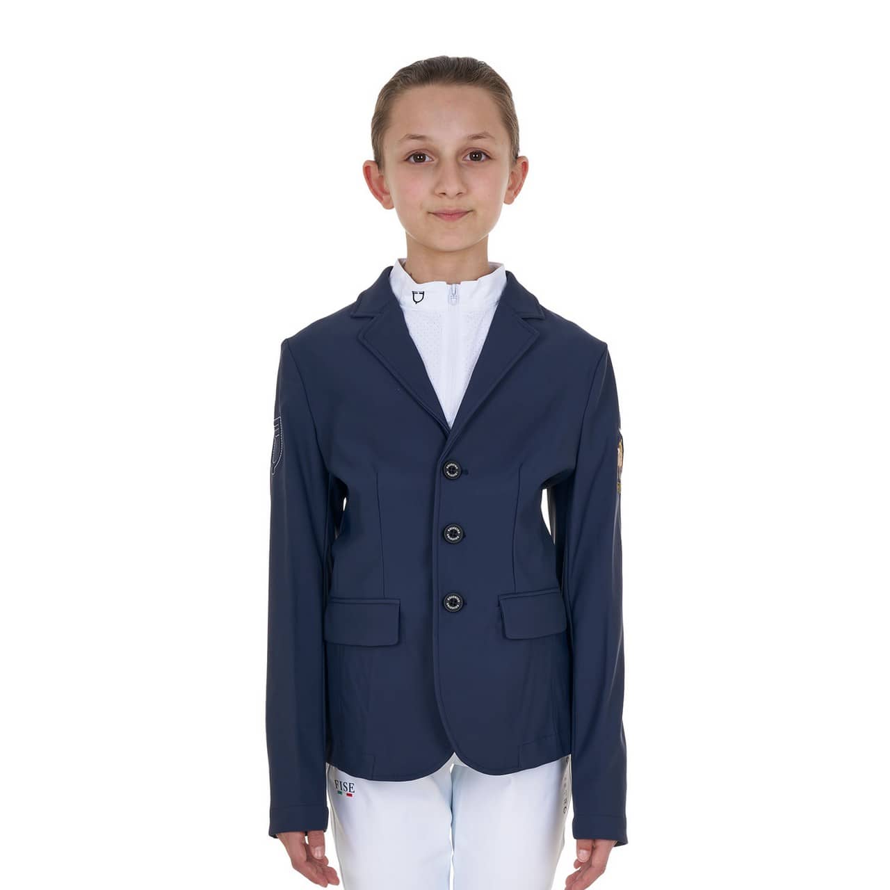 Giacca unisex bambini da concorso tre bottoni Equestro X FISE