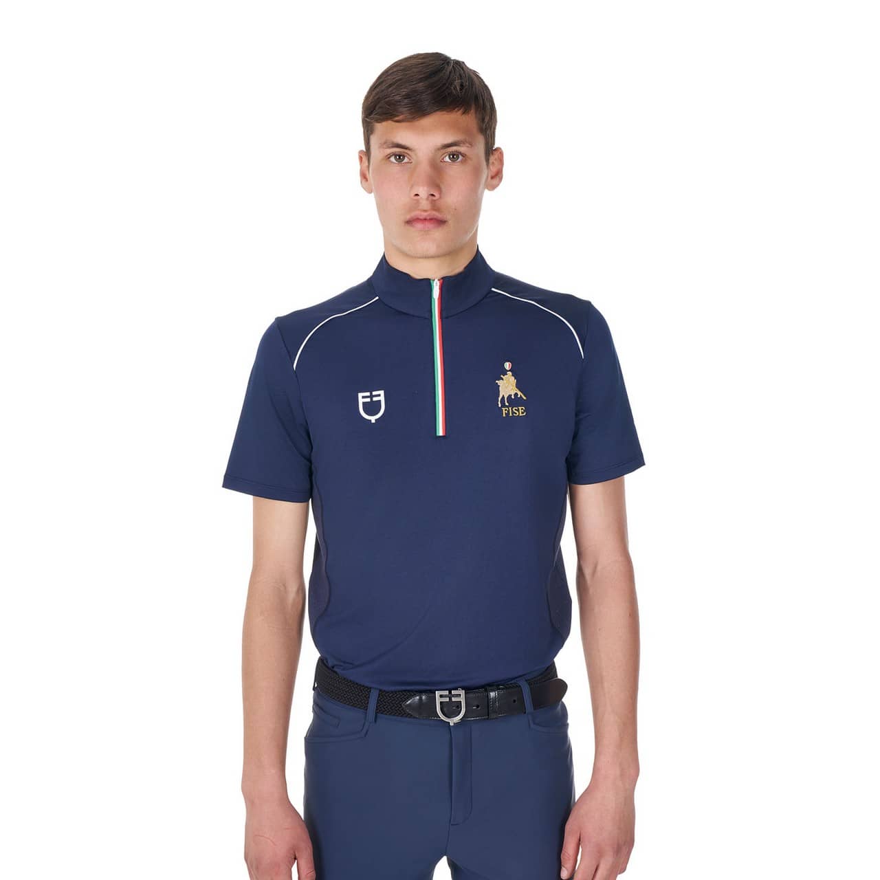 Polo uomo da allenamento zip tricolore Equestro X FISE
