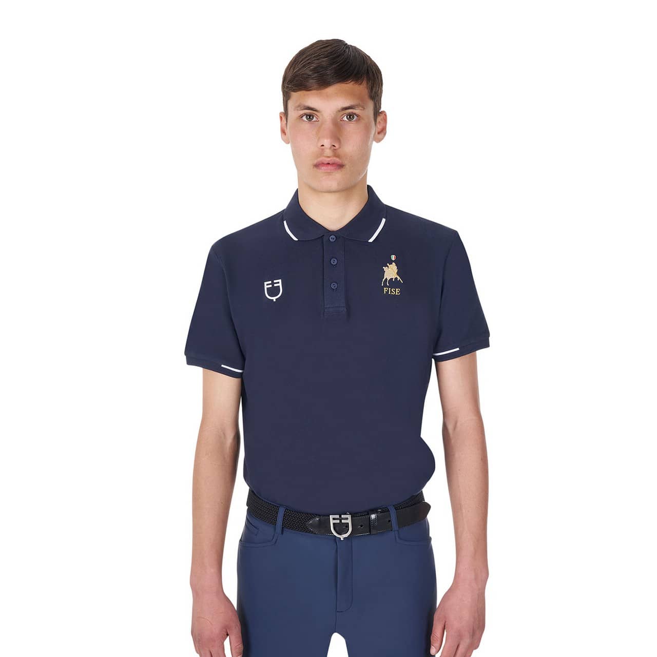 Polo uomo da allenamento tre bottoni Equestro X FISE