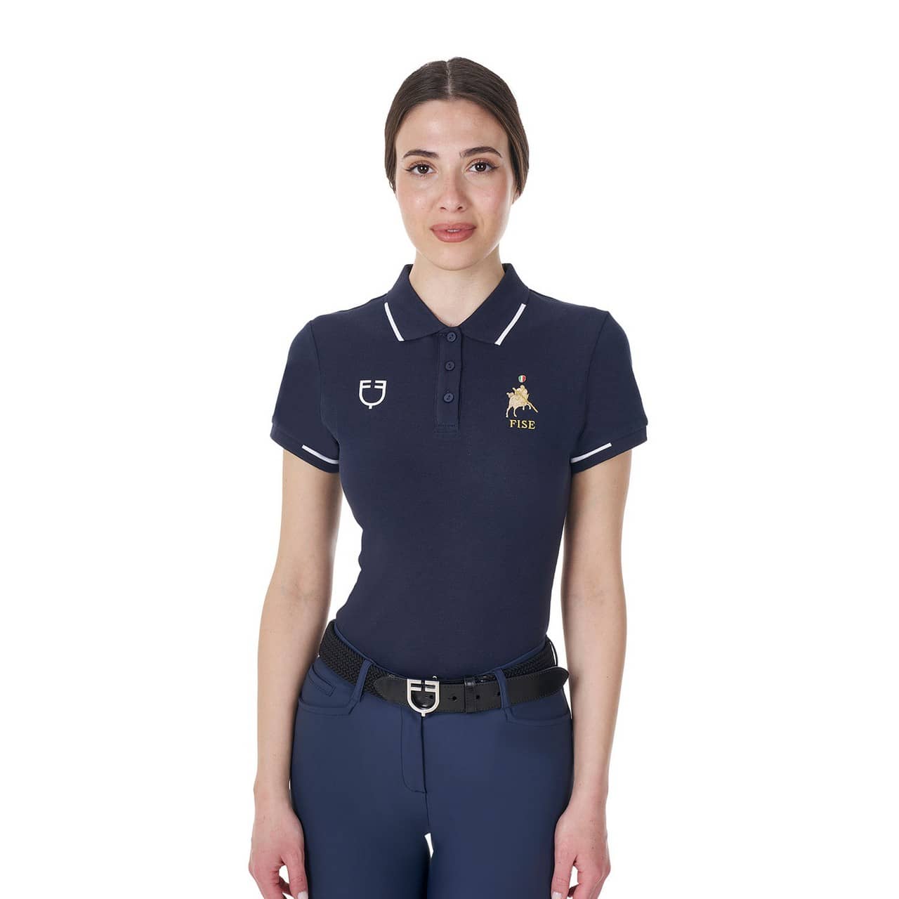 Polo donna da allenamento tre bottoni Equestro X FISE