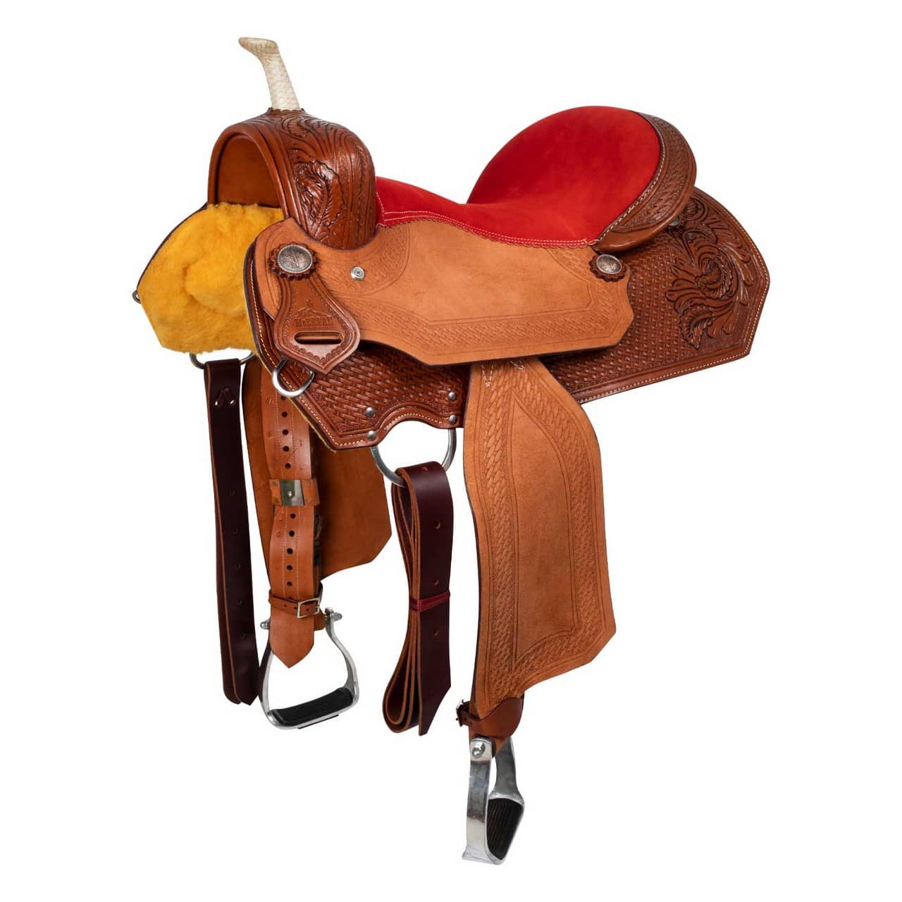 Sella western da barrel, basket tooling red seat