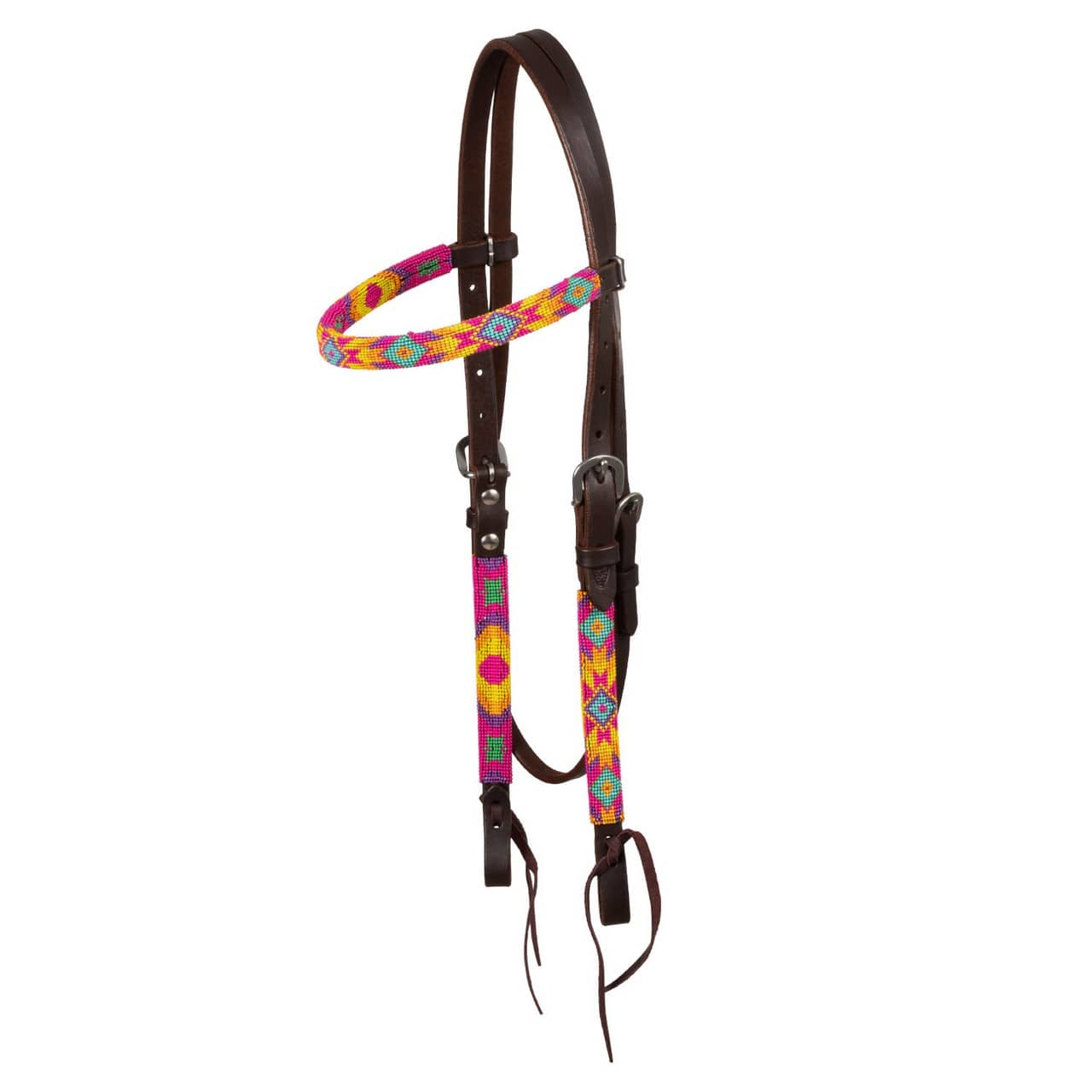 Briglia western oliata con perline multicolore