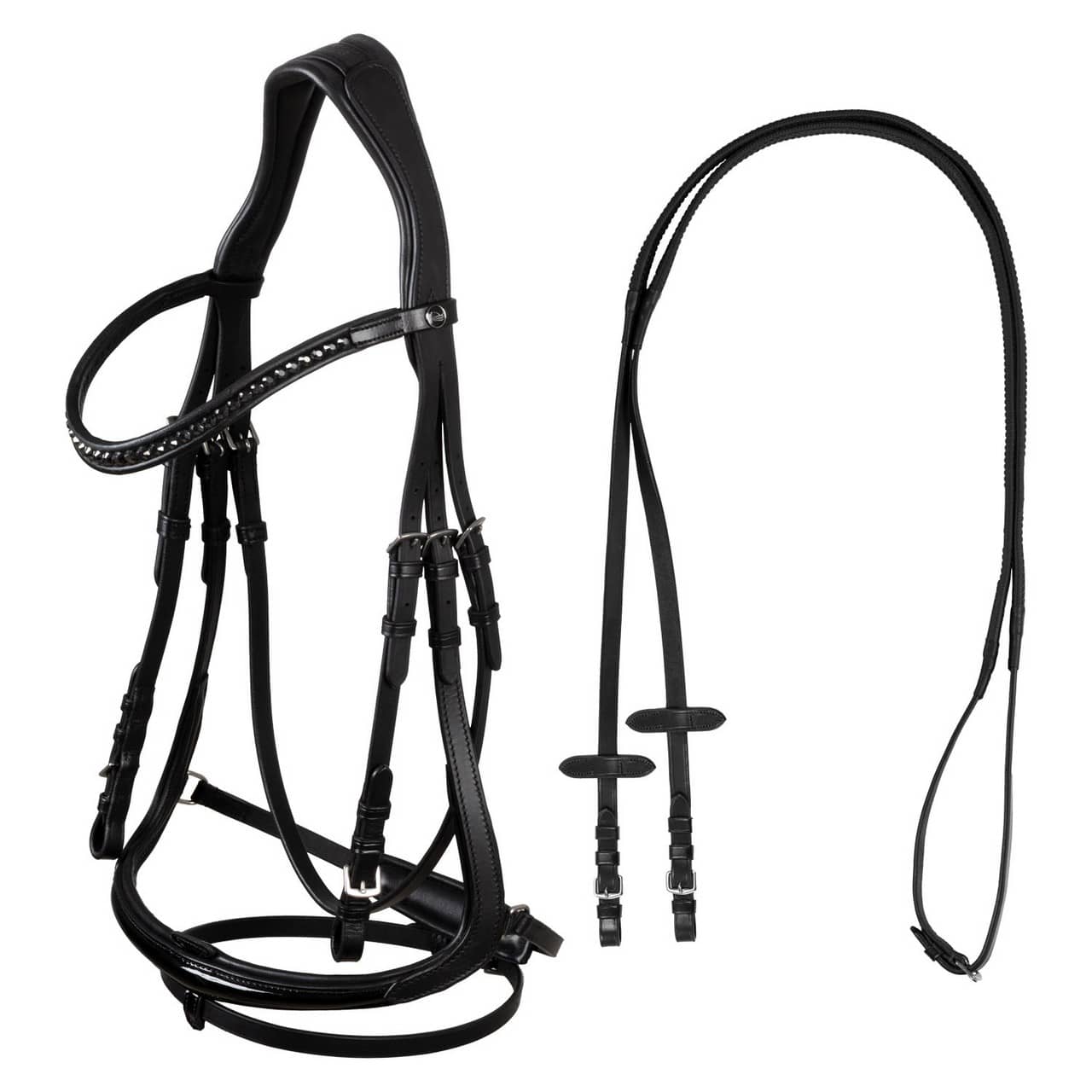 Testiera dressage modello Hemelite con redini in gomma