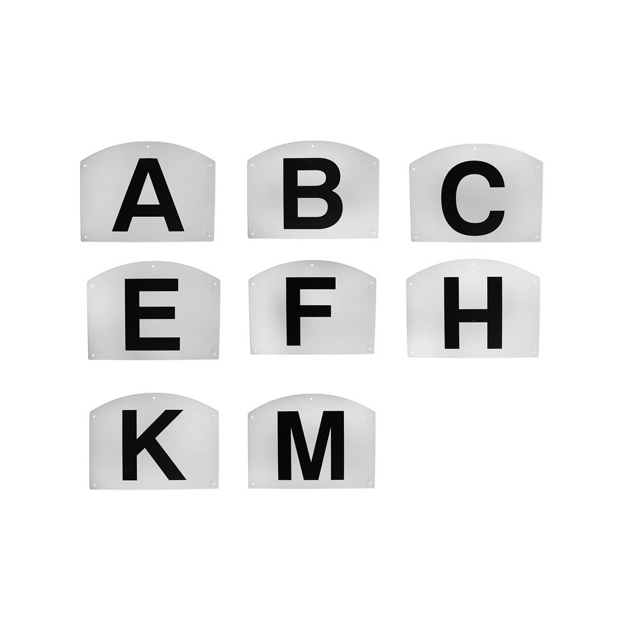 Lettere dressage in plastica da attaccare, set 8 pz (A, B, C, E, F, H, K, M)