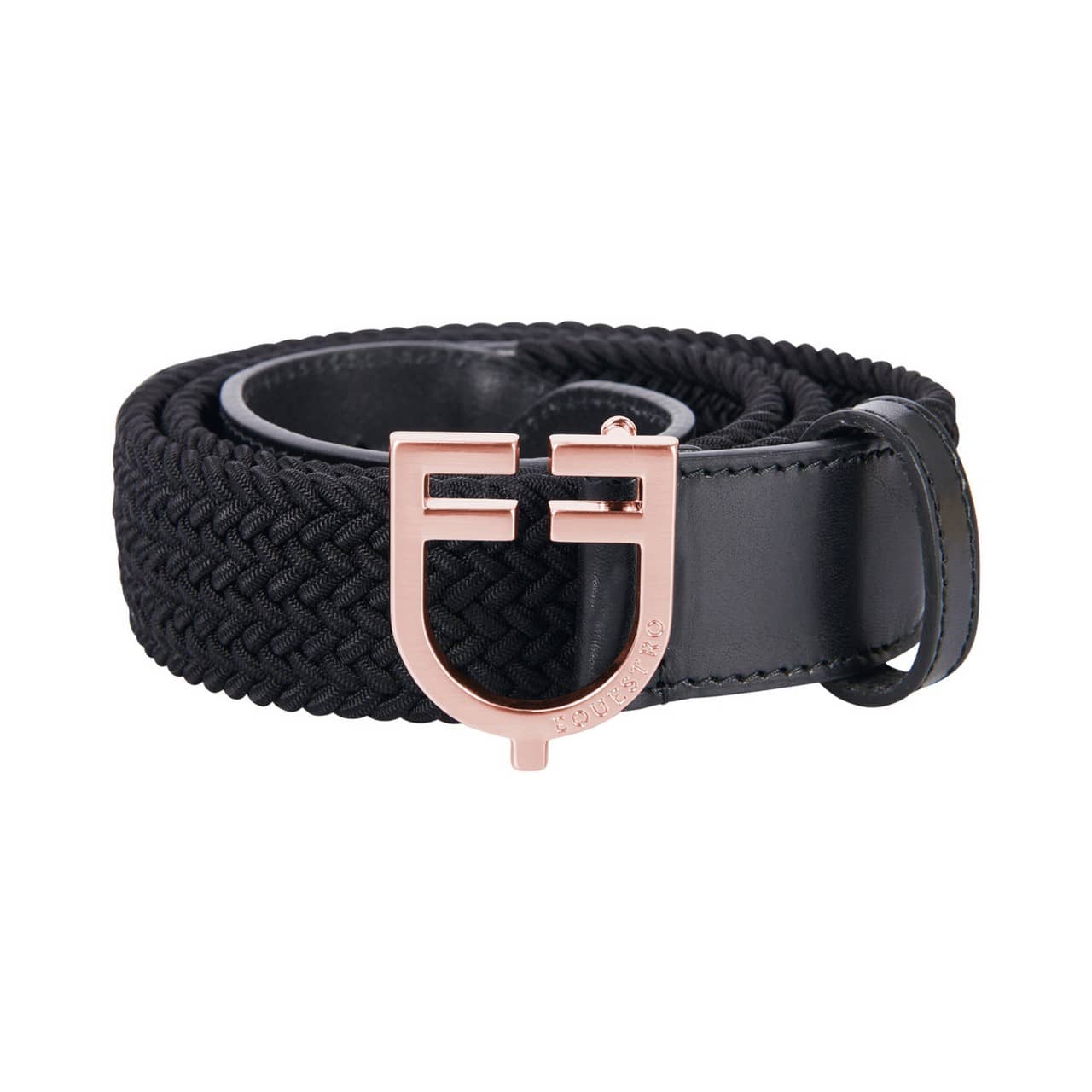 Cintura in cuoio con elastico e logo rosegold a fibbia