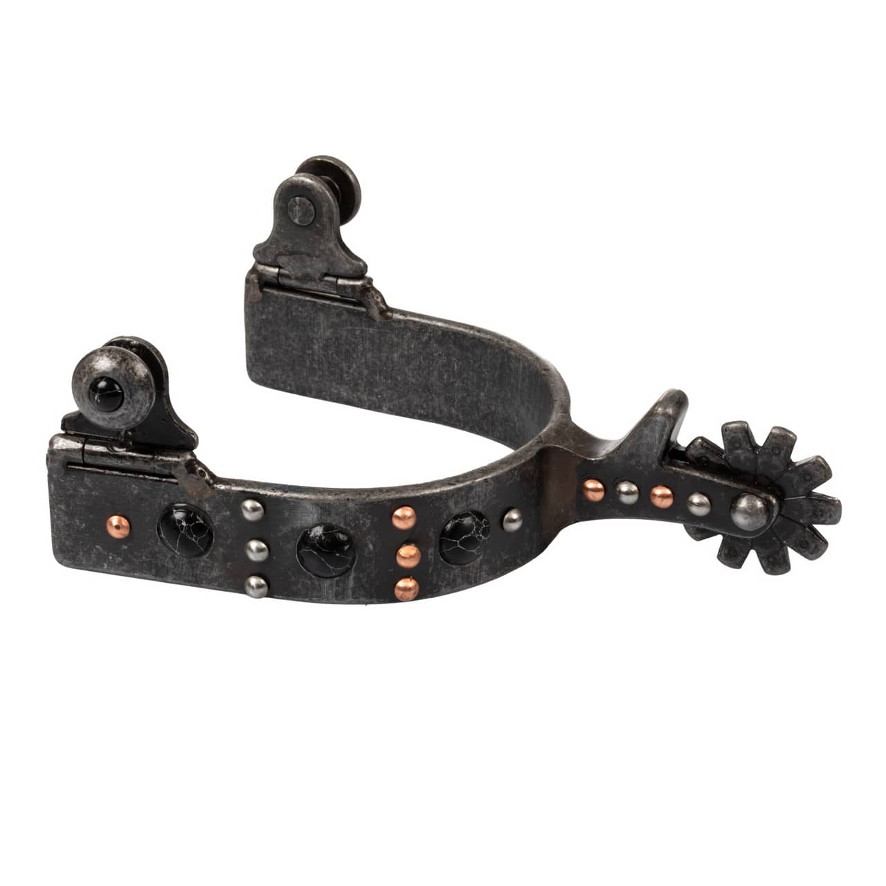 Speroni western in acciaio con perle nere