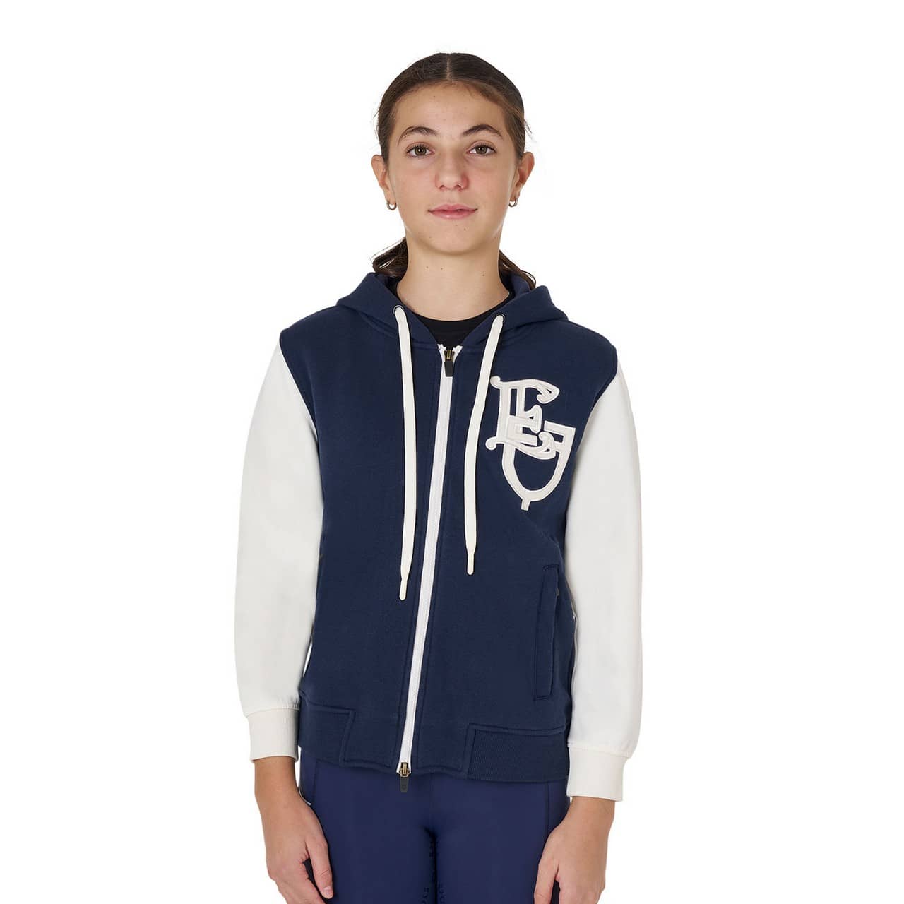 Felpa bambina EQ bicolore con zip frontale