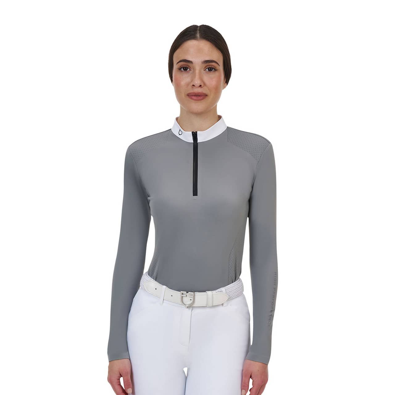 Polo concorso donna Equestro Ridertechnology manica lunga e zip (Rif. ETW00174N)