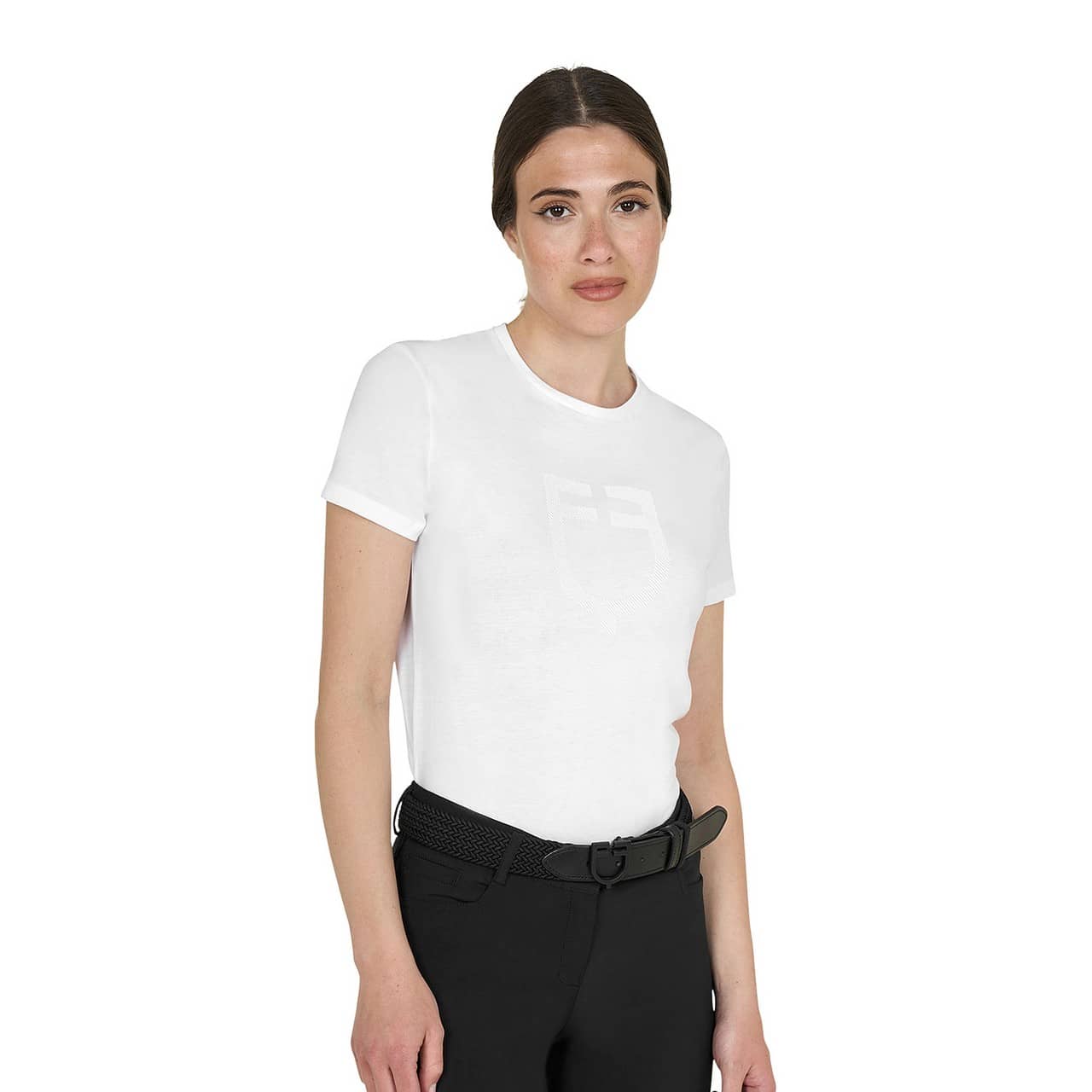 T-shirt basic donna con logo glossy tono su tono