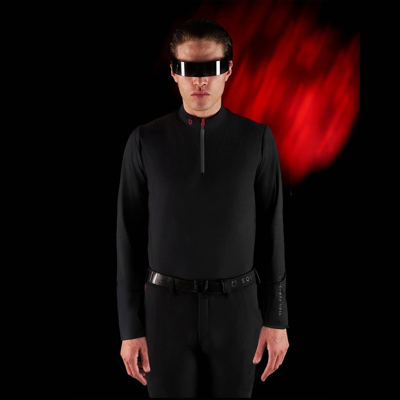 Polo training uomo Equestro Ridertechnology manica lunga e zip (Rif. ETM00175)