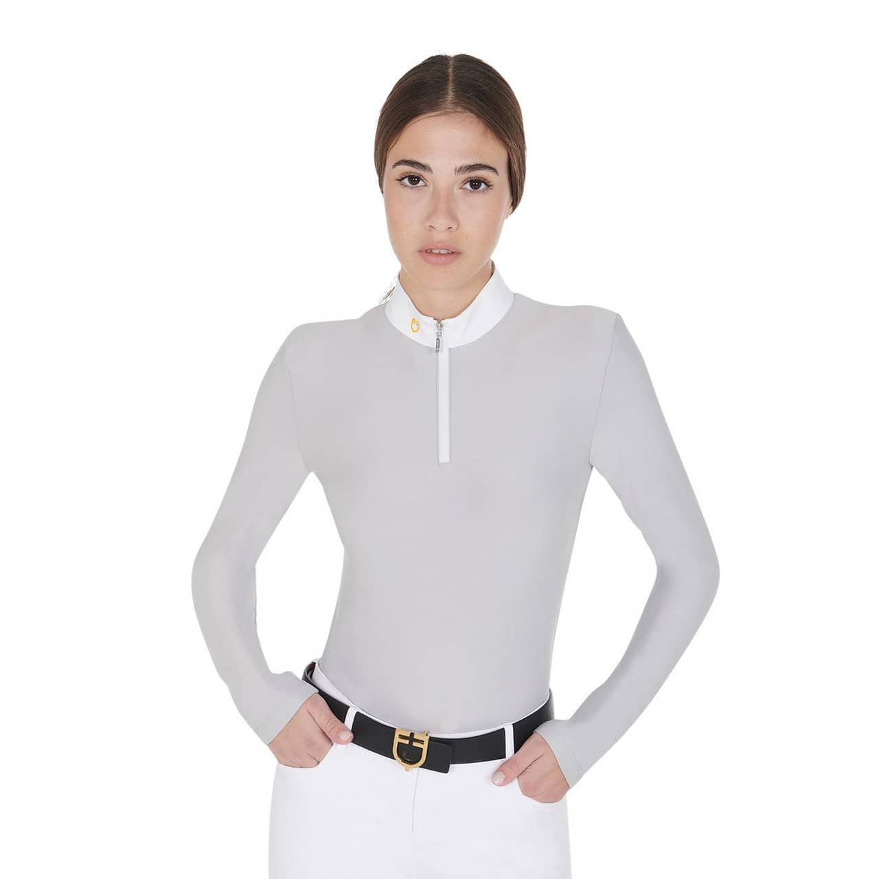 Polo donna manica lunga in tessuto tecnico felpato