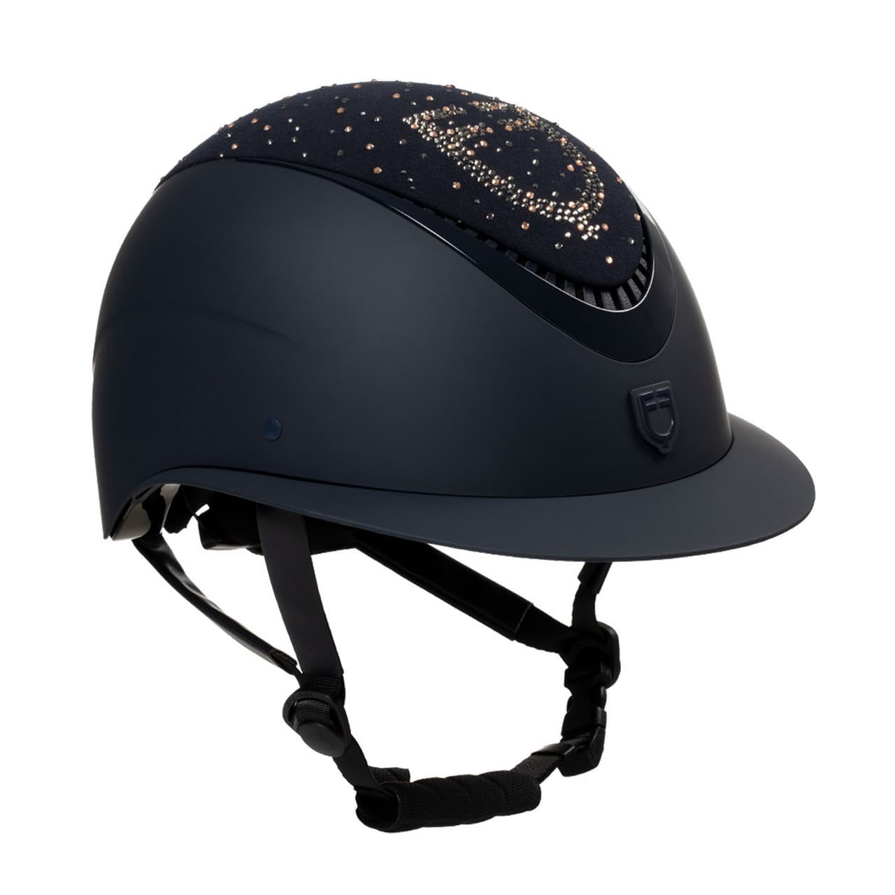Cap opaco visiera larga con logo in strass omologazione EN 1384-2023, vista 1