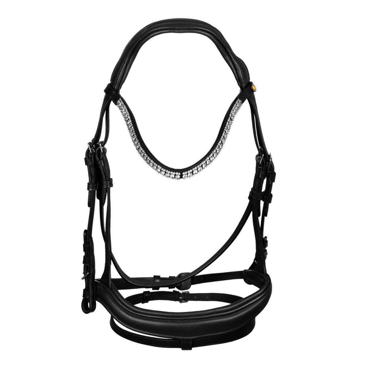 Testiera nera anatomica in pelle con strass, vista 2