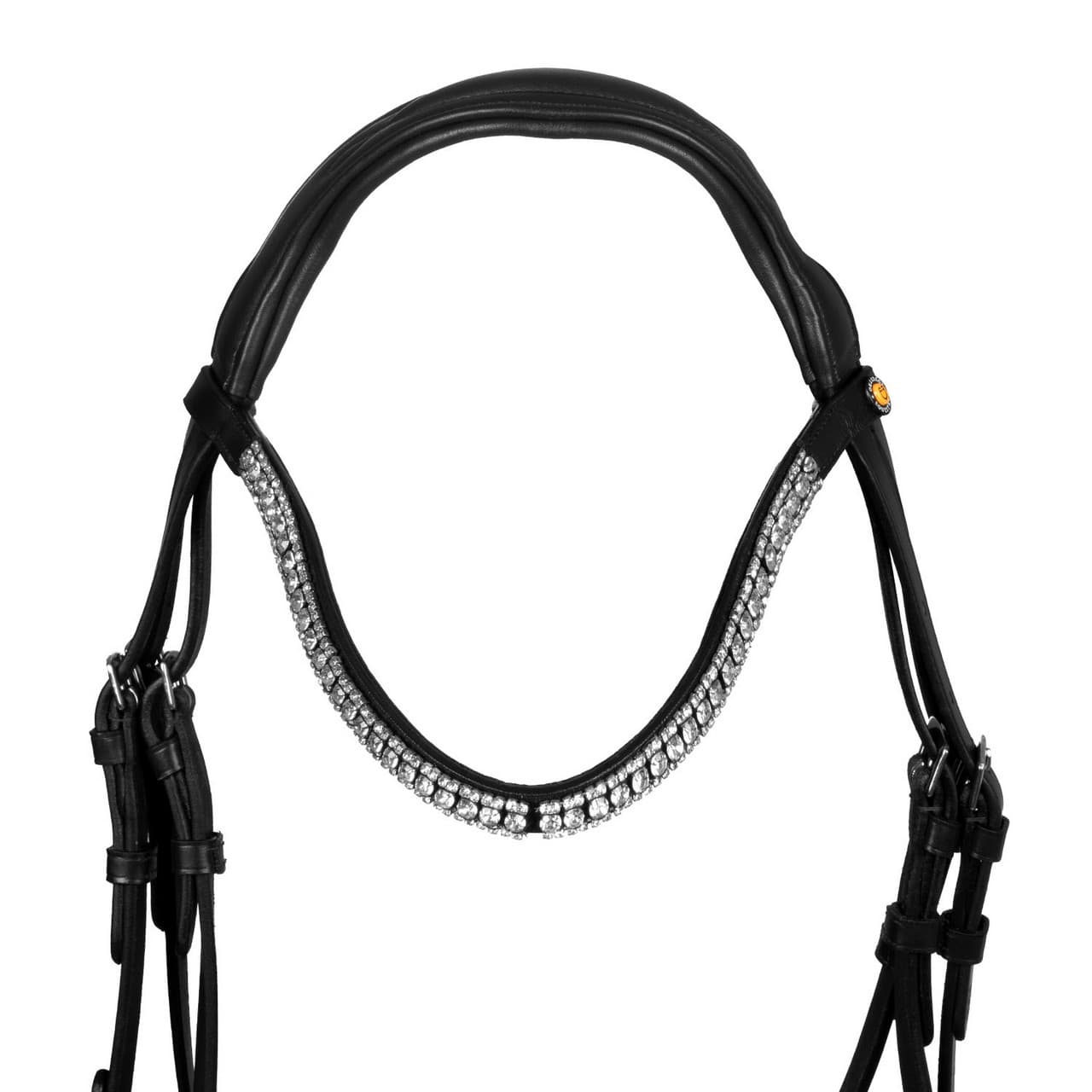 Testiera nera anatomica in pelle con strass, vista 3