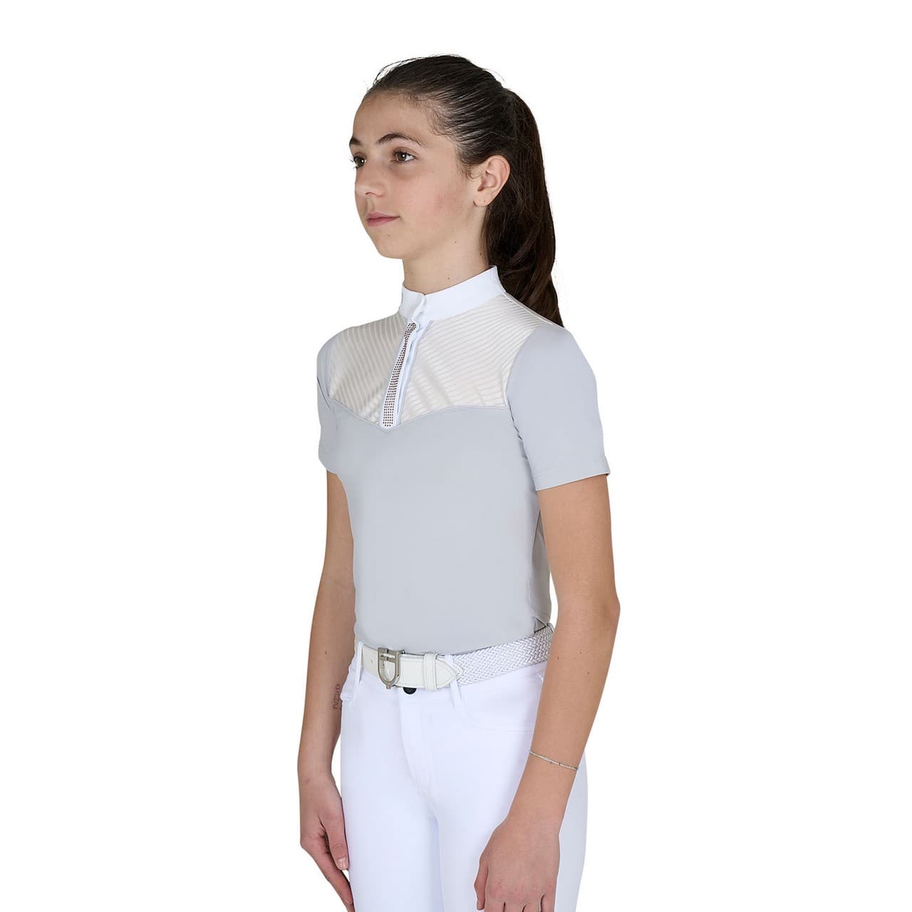 Polo concorso bambina slim fit con inserti in tessuto simil seta, vista 1