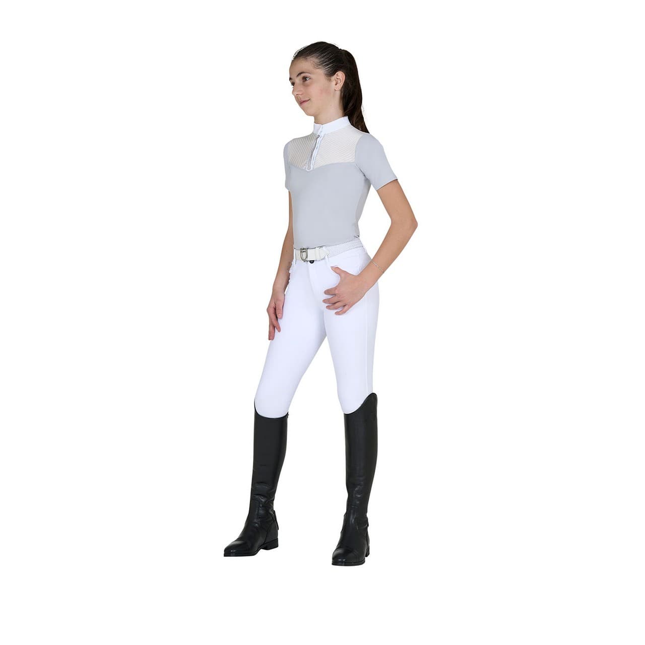 Polo concorso bambina slim fit con inserti in tessuto simil seta, vista 4